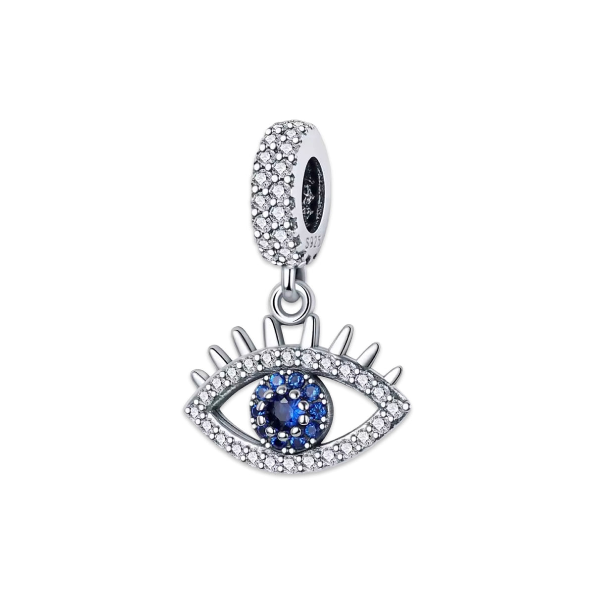 Blue Protection Eye Bead Dangle Charm in silver-tone finish