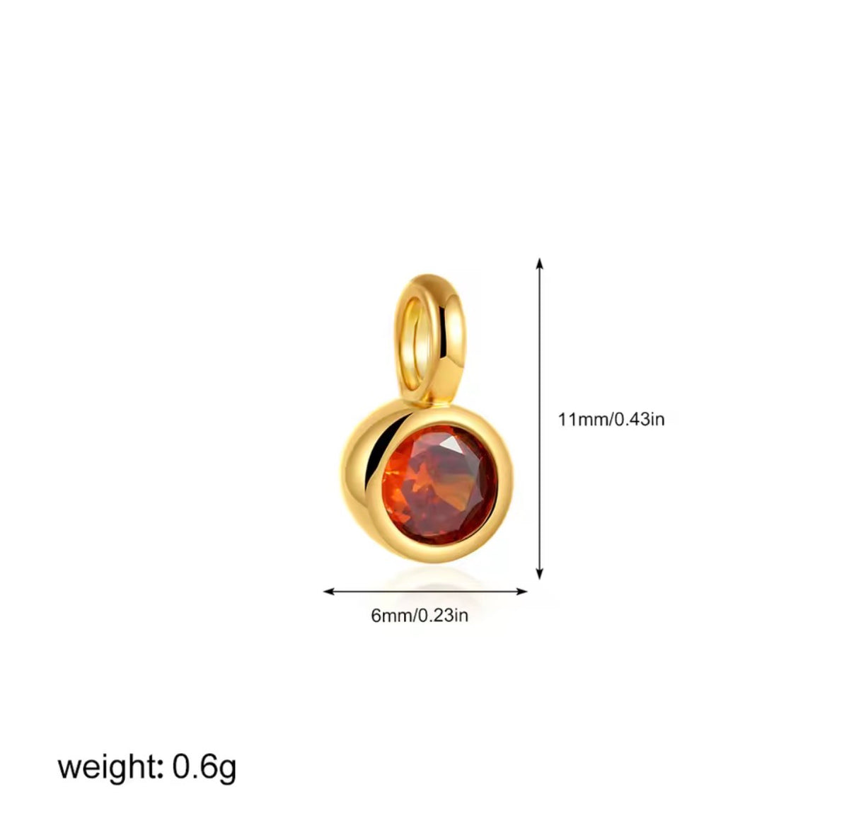 Gold-finish Colour Stone Charm with orange-red stone