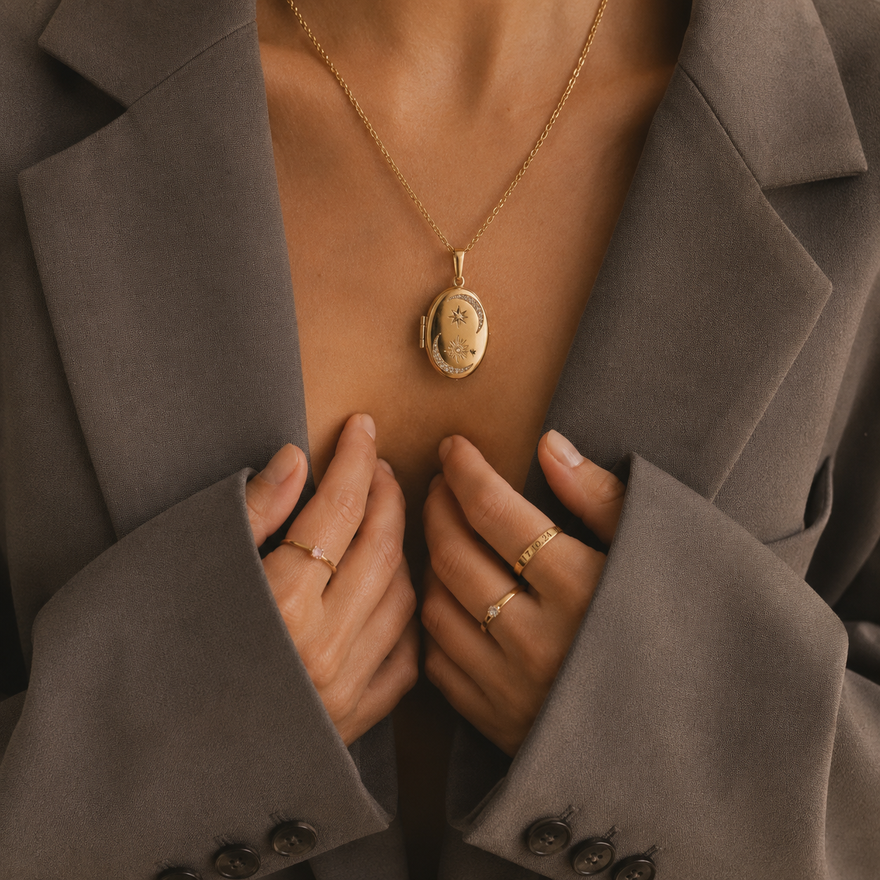 Celestial Oval Locket Necklace