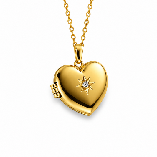 North Star Heart Locket Necklace