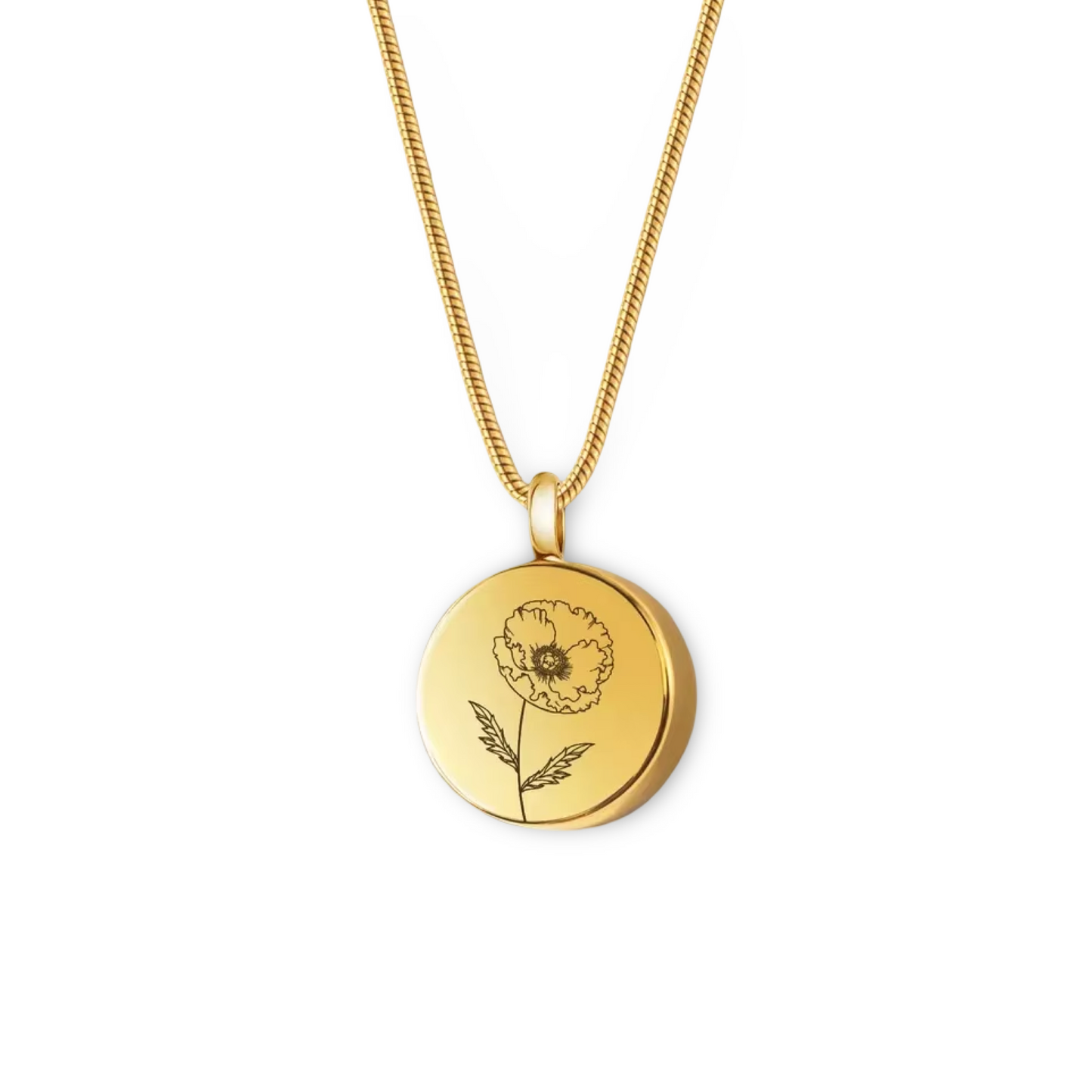 Round Memorial Pendant – Personalised With Birth Flower or Flower of your choice