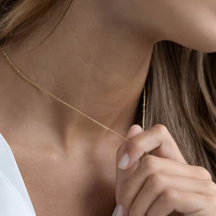 Beaded 14K Gold Plated Stainless Steel Chain