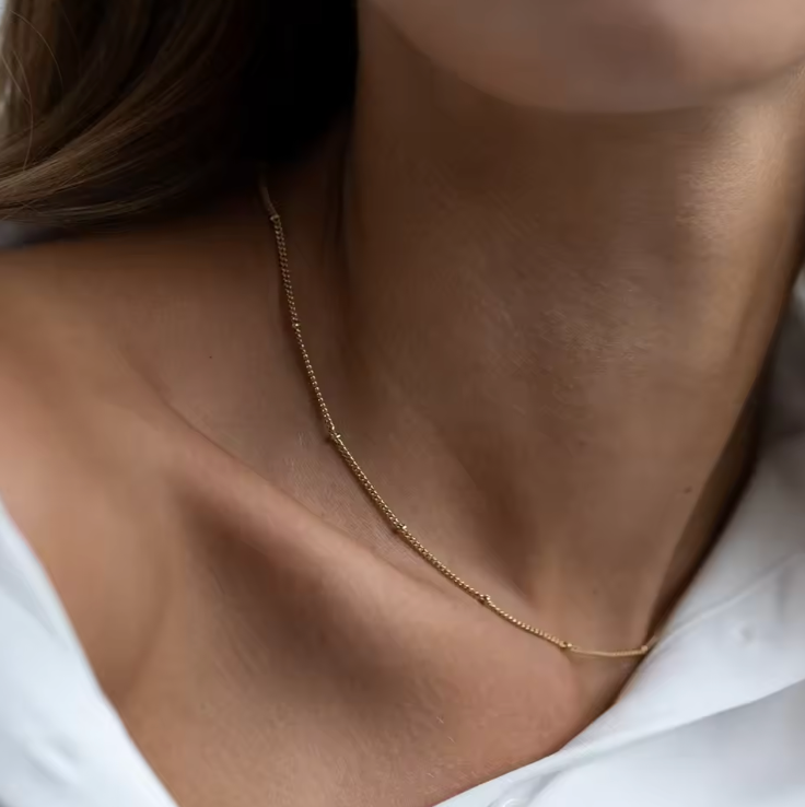 Beaded 14K Gold Plated Stainless Steel Chain