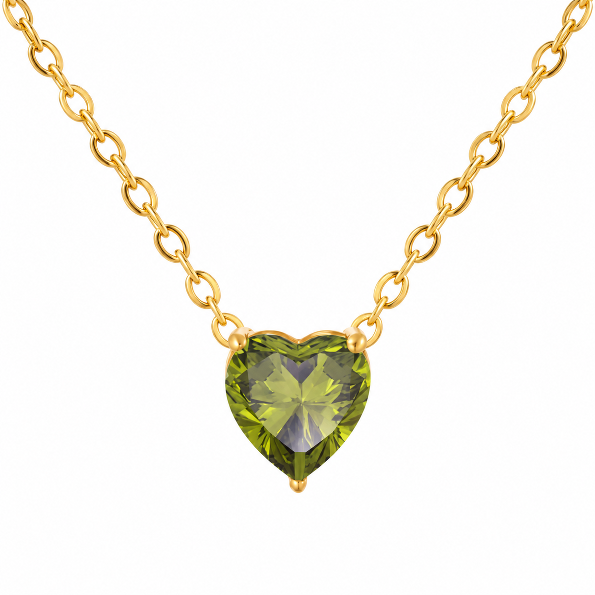 August birthstone colour heart necklace with gold-tone chain