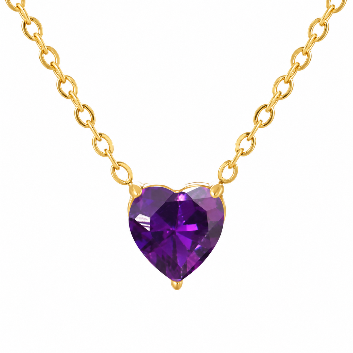 February birthstone colour heart necklace with gold-tone chain