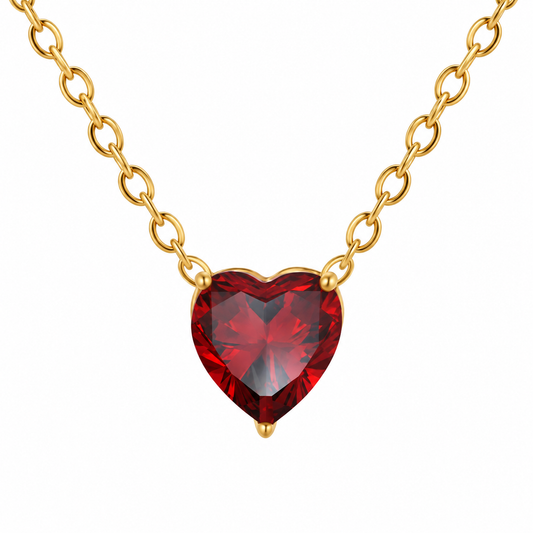 January birthstone colour heart necklace with gold-tone chain