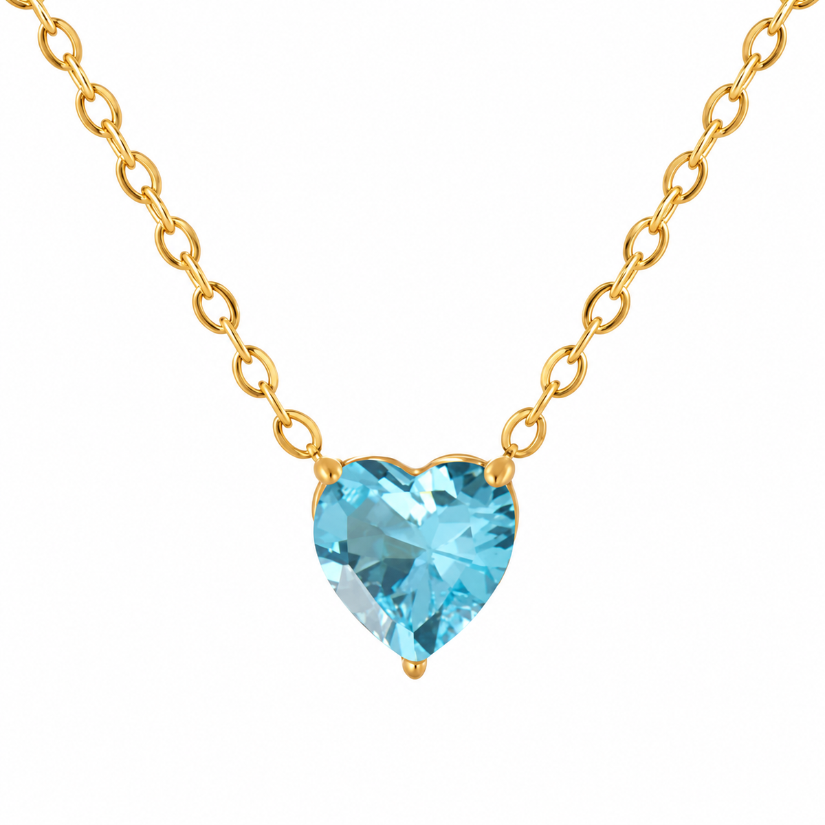 March birthstone colour heart necklace with gold-tone chain