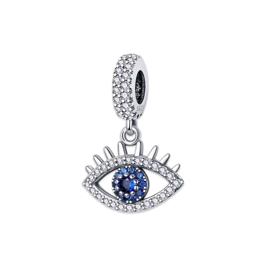 Blue Protection Eye Bead Dangle Charm in silver-tone finish