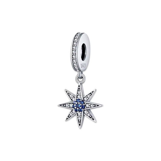 Blue North Star Dangle Charm in silver-tone finish