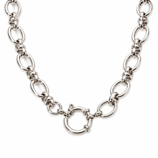 Silver-Tone Oval Link Connector Chain Necklace on white background