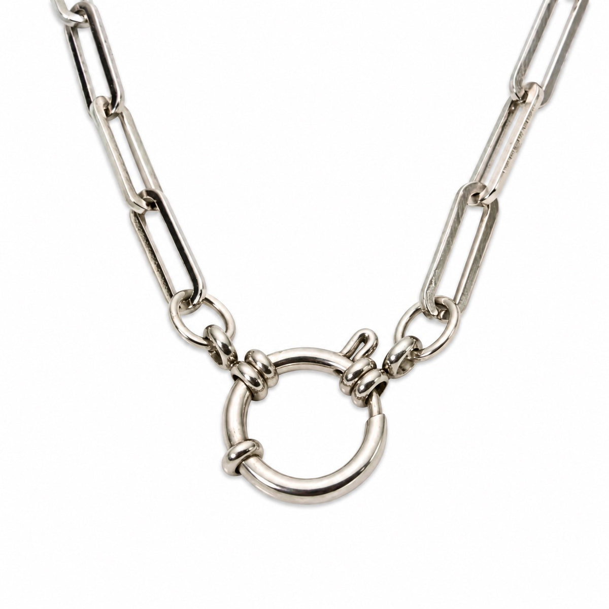 Silver-Tone Paperclip Connector Chain Necklace on white background