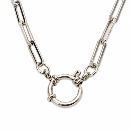 Silver-Tone Paperclip Connector Chain Necklace on white background
