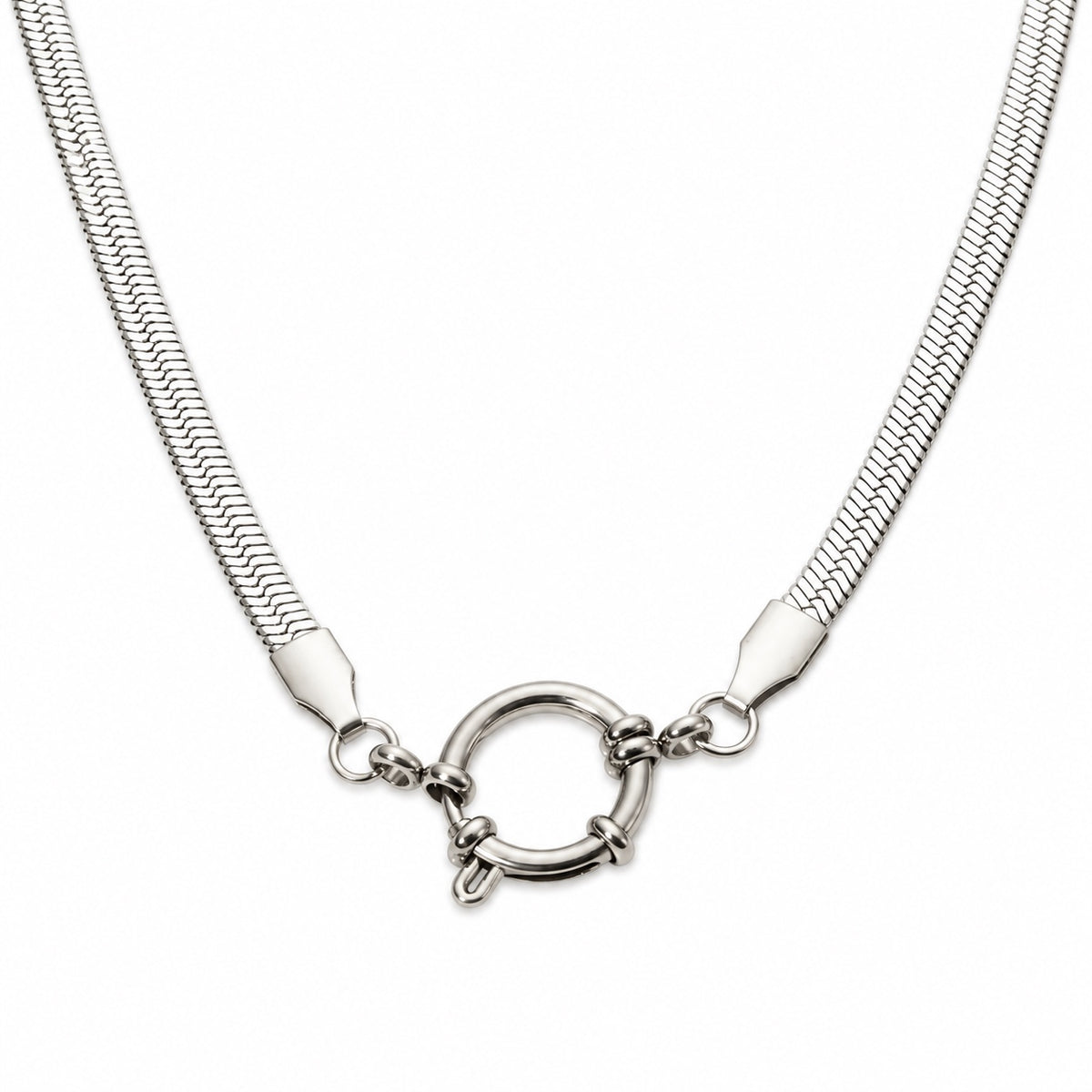 Silver-Tone Snake Connector Chain Necklace on white background