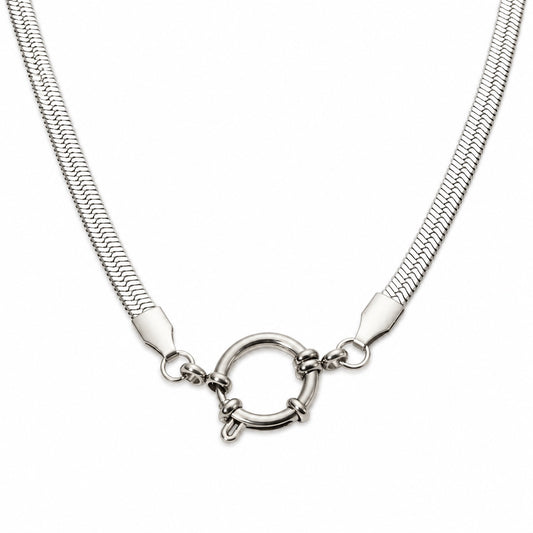 Silver-Tone Snake Connector Chain Necklace on white background