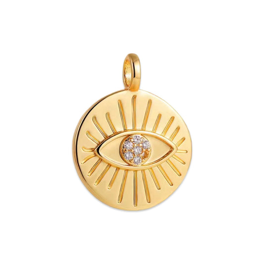 Radiant Eye Disc Charm in gold finish