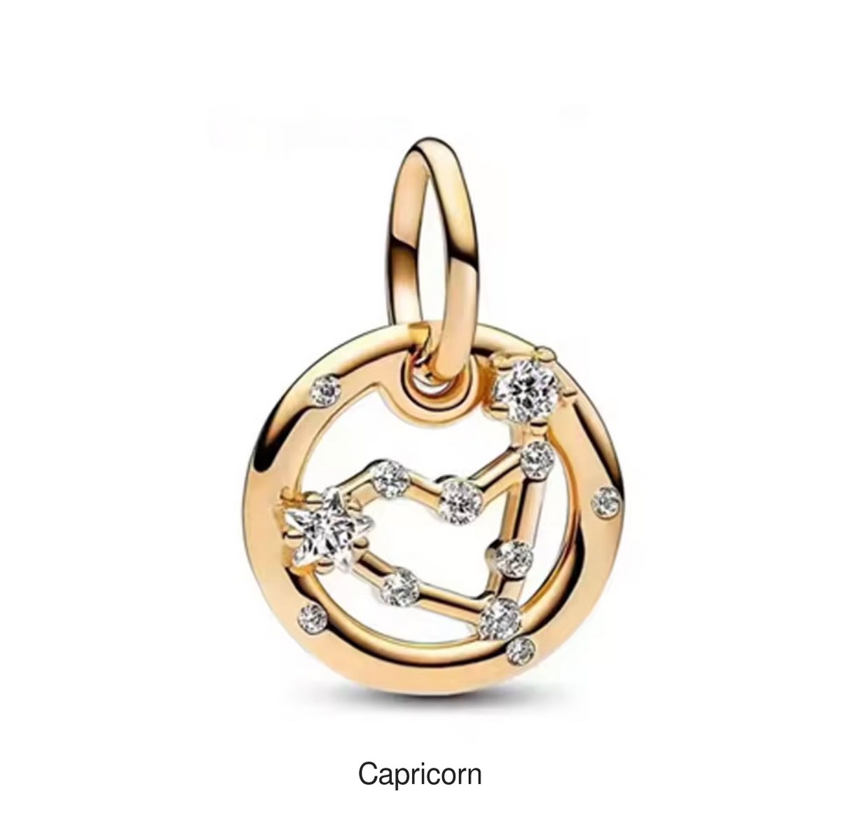 Capricorn gold-tone constellation charm, labelled beneath