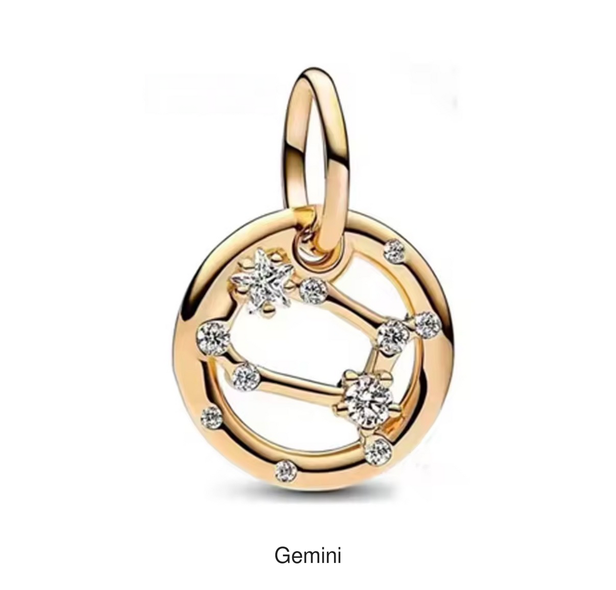 Gemini gold-tone constellation charm, labelled beneath