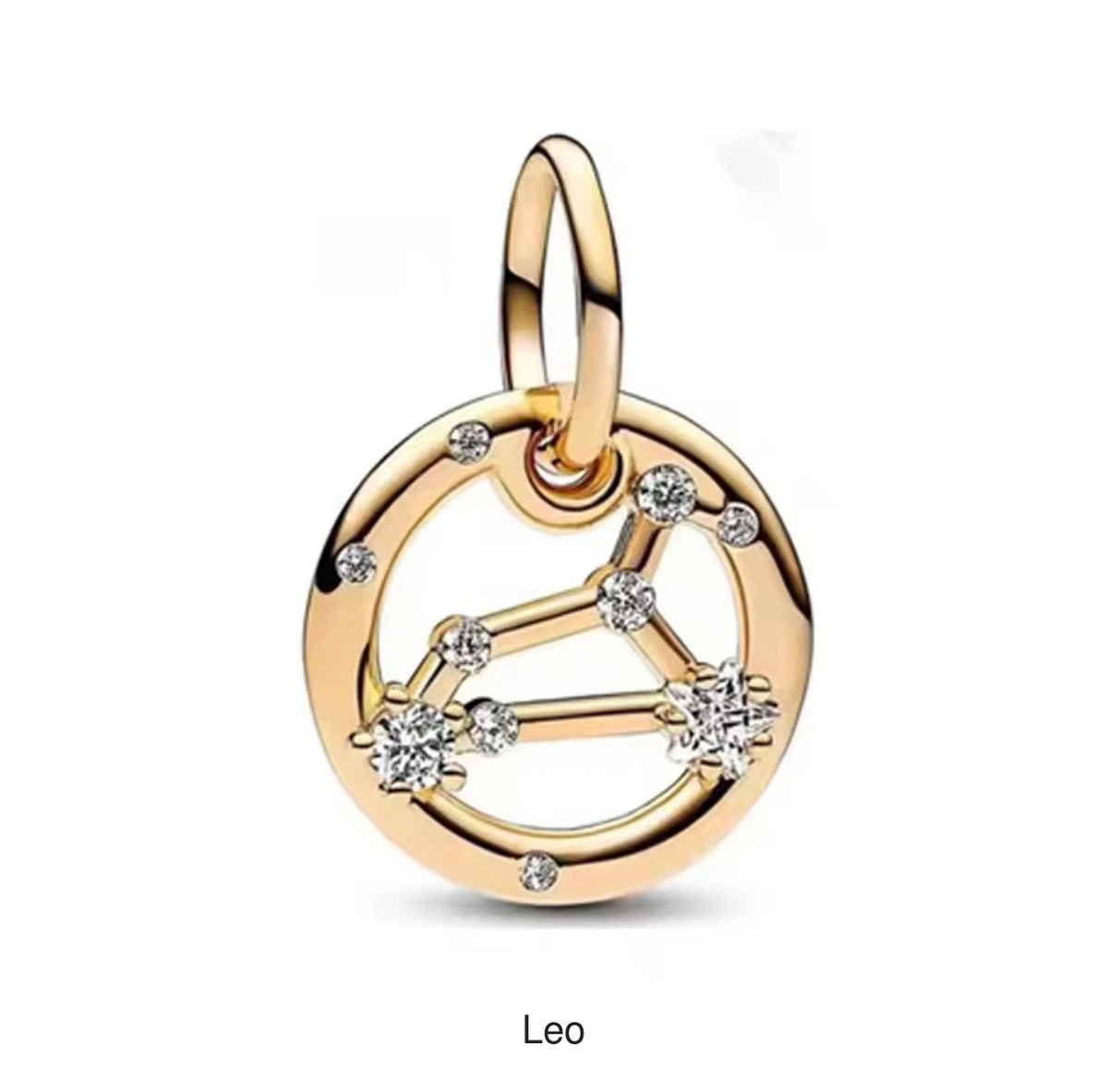 Leo gold-tone constellation charm, labelled beneath