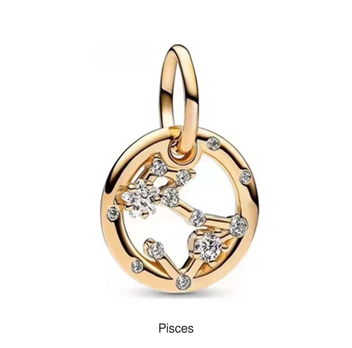 Pisces gold-tone constellation charm, labelled beneath